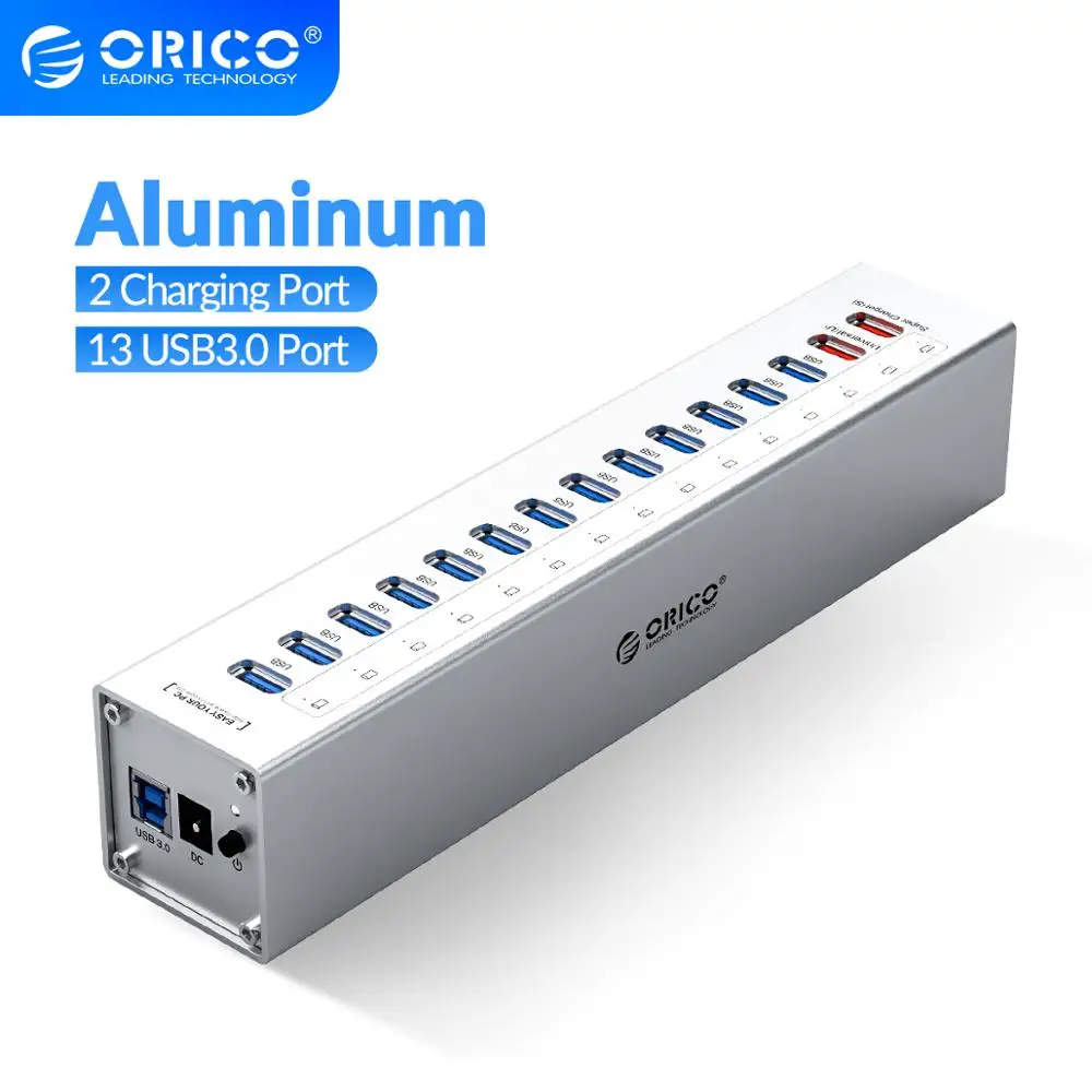 

USB-Концентратор ORICO алюминиевый с 13 портами USB 3,0 и 2 портами для зарядки, 12 В