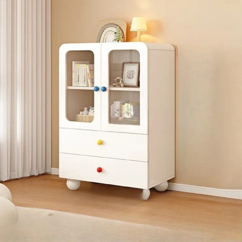 

Solid wood bookcase floor-to-ceiling integrated wall with glass cabinet