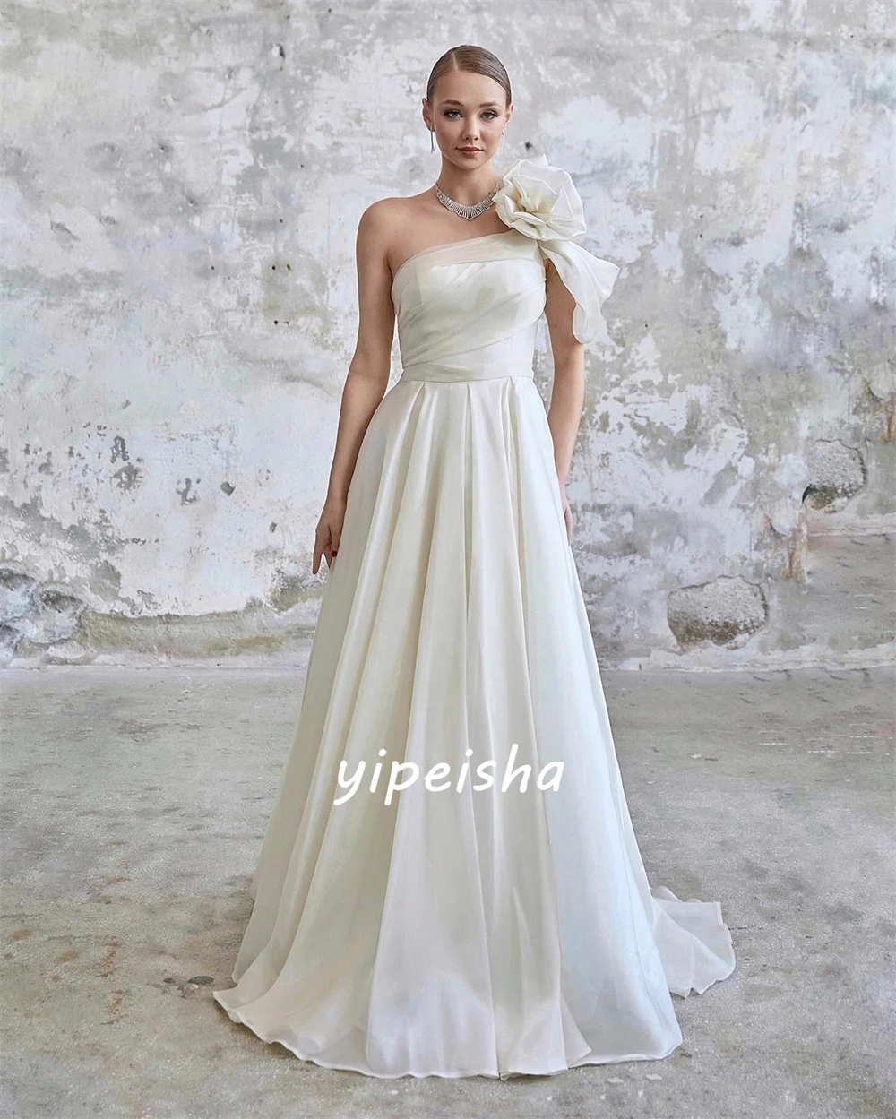 Funkeln exquisite hochwertige Blume geraffte Promi A-Linie One-Shoulder maßge schneiderte Anlass Kleid lange Kleider