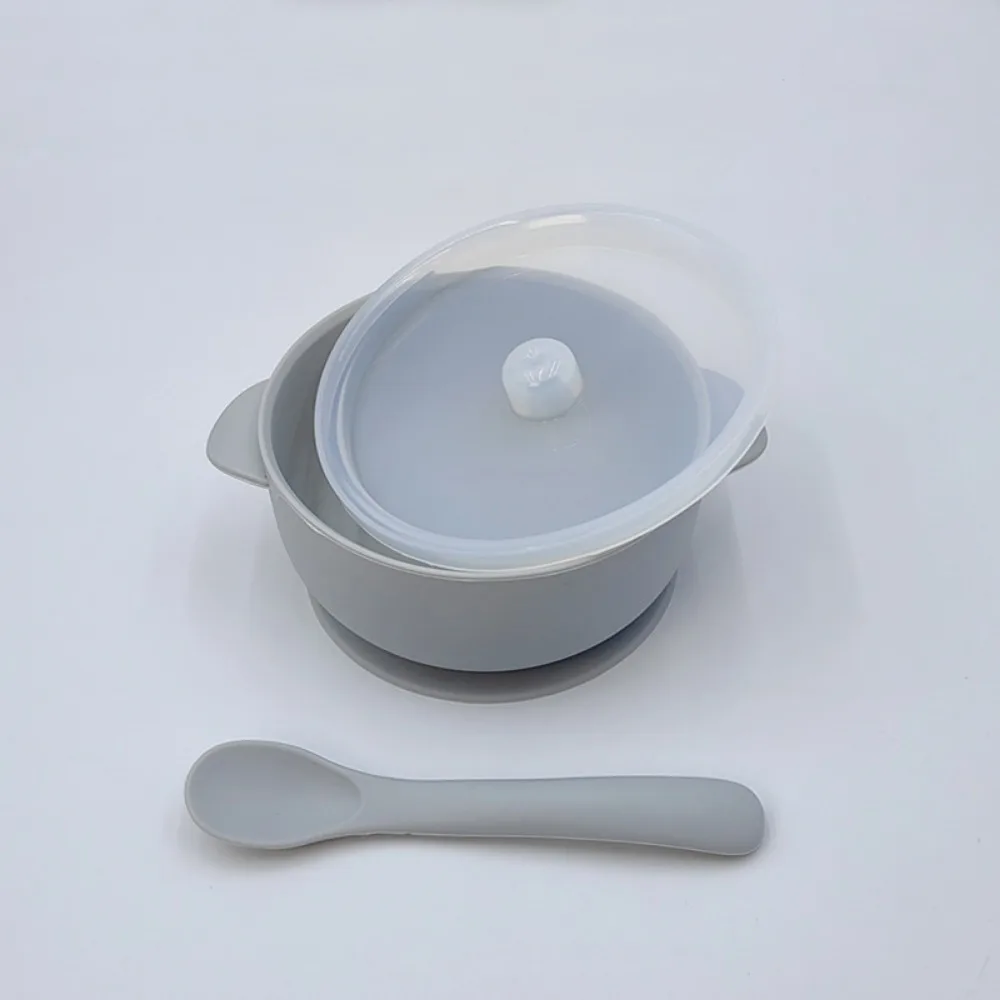 

Bowl Lid Spoon Set Baby Suction Dinner Bowl Non-Slip Waterproof Baby Silicone Suction Plate Sturdy 400ML Kids Feeding Tableware