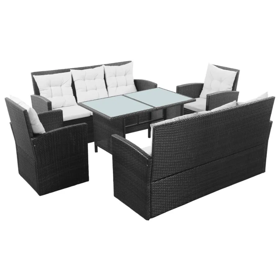 

5 Piece Patio Lounge Set with Cushions Poly Rattan Black