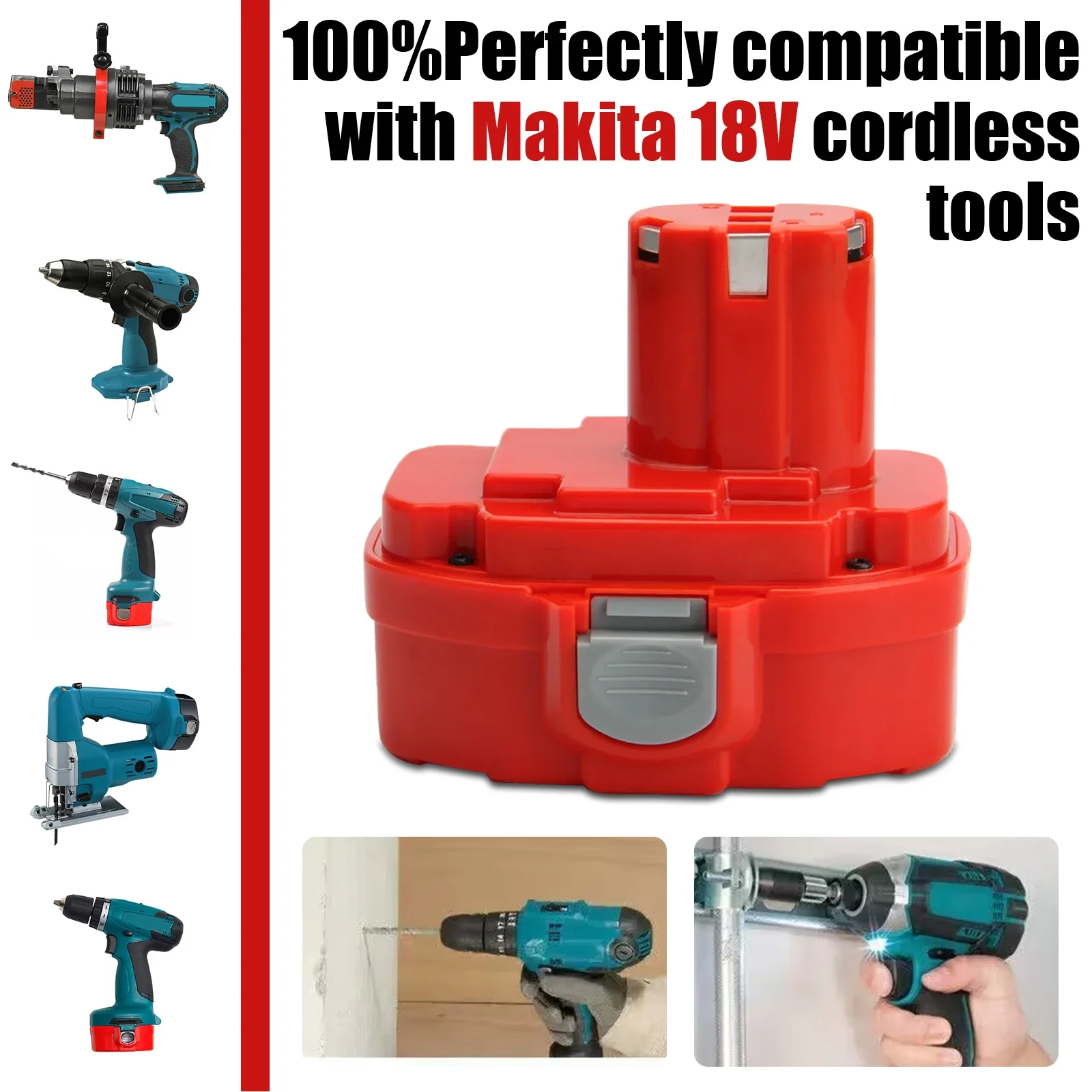 بطارية Ni-MH قابلة لإعادة الشحن 18 فولت 12800 مللي أمبير في الساعة 1/2 قطعة | مناسبة تمامًا لماكيتا 1822/1823/1834/1835 والموديلات مثل 192827 - 3/192829 - 9