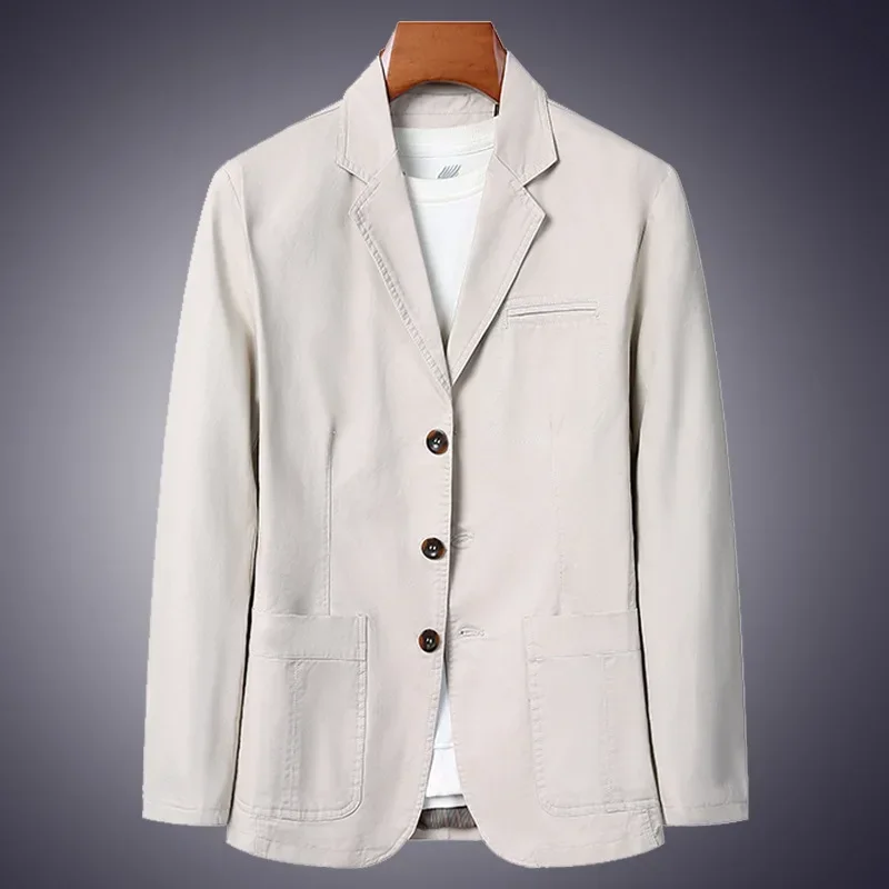 Blazer Men 2025 Fashion Business Solid Color Slim Fit Casual Work Cotton Korean Coat for Men Middle-aged Plus Size Loose Blazer