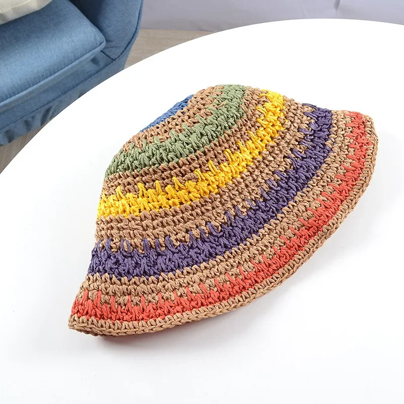 New Korean Style Multicolor Foldable Sun Crochet Hat For Beach, Travel And Vacation handmade straw hat