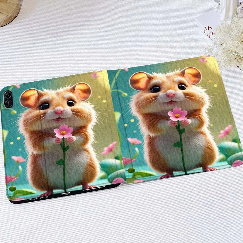 

Cartoon Hamster Holding Flower Tablet Case For Huawei MatePad M5 T5 SE 11 Pro Honor Tab 5 V7 V8 X9 GT 10.1 10.8 Inch