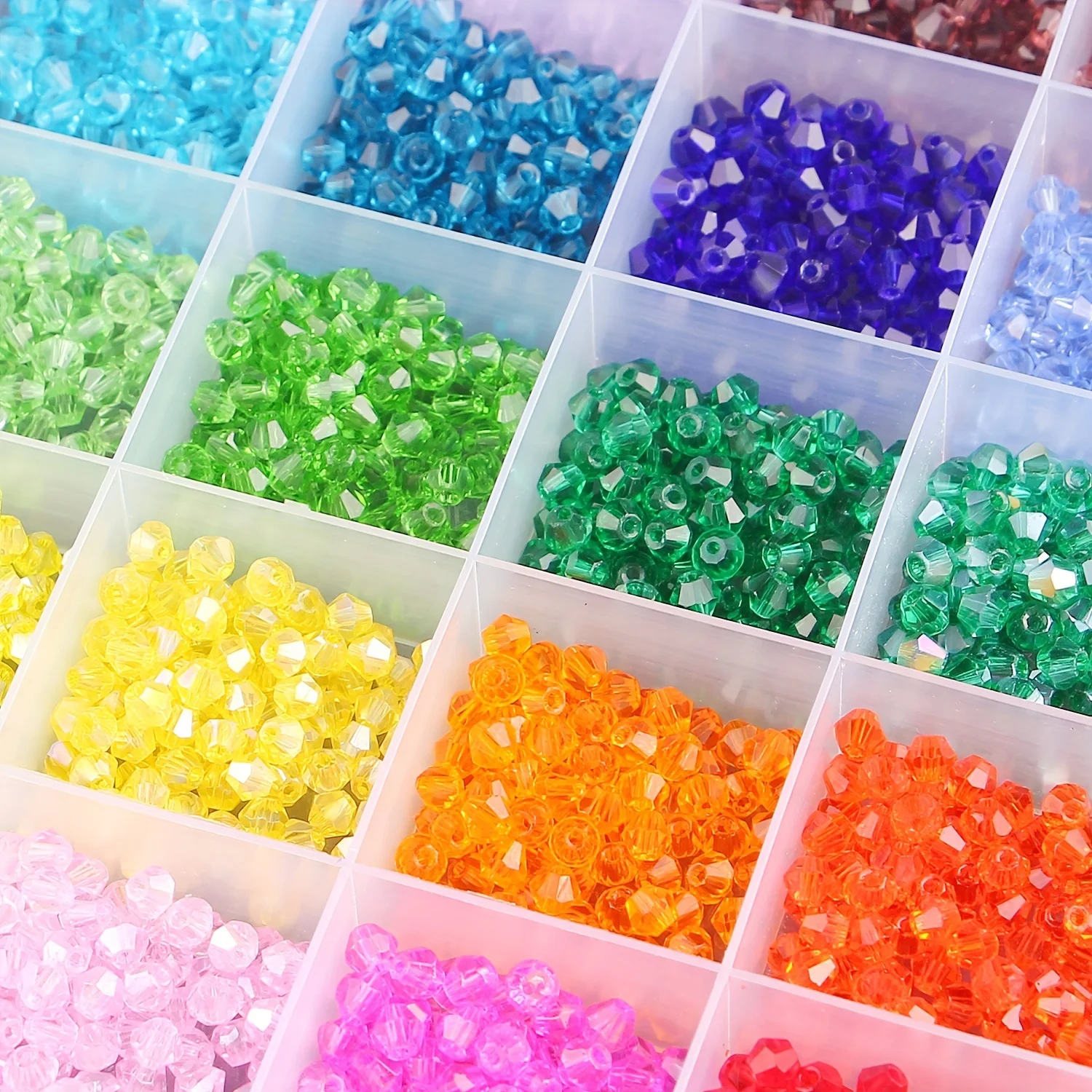 90 pcs 4mm multi-faceted crystal glass pointed beads two pointed loose beads colorful diamond beads DIY handmade materials