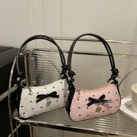 Bolso para axila con lazo rosa Y2k para mujer, nuevos bolsos cuadrados pequeños de un solo hombro con textura ligera y versátil a la moda