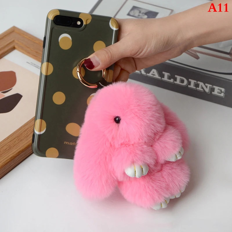 Rabbit Keychain Ring Fluffy Real Fur Pompon Bunny Trinket Key Chain Charm Cute Key Ring On Bag Car Key Pendant