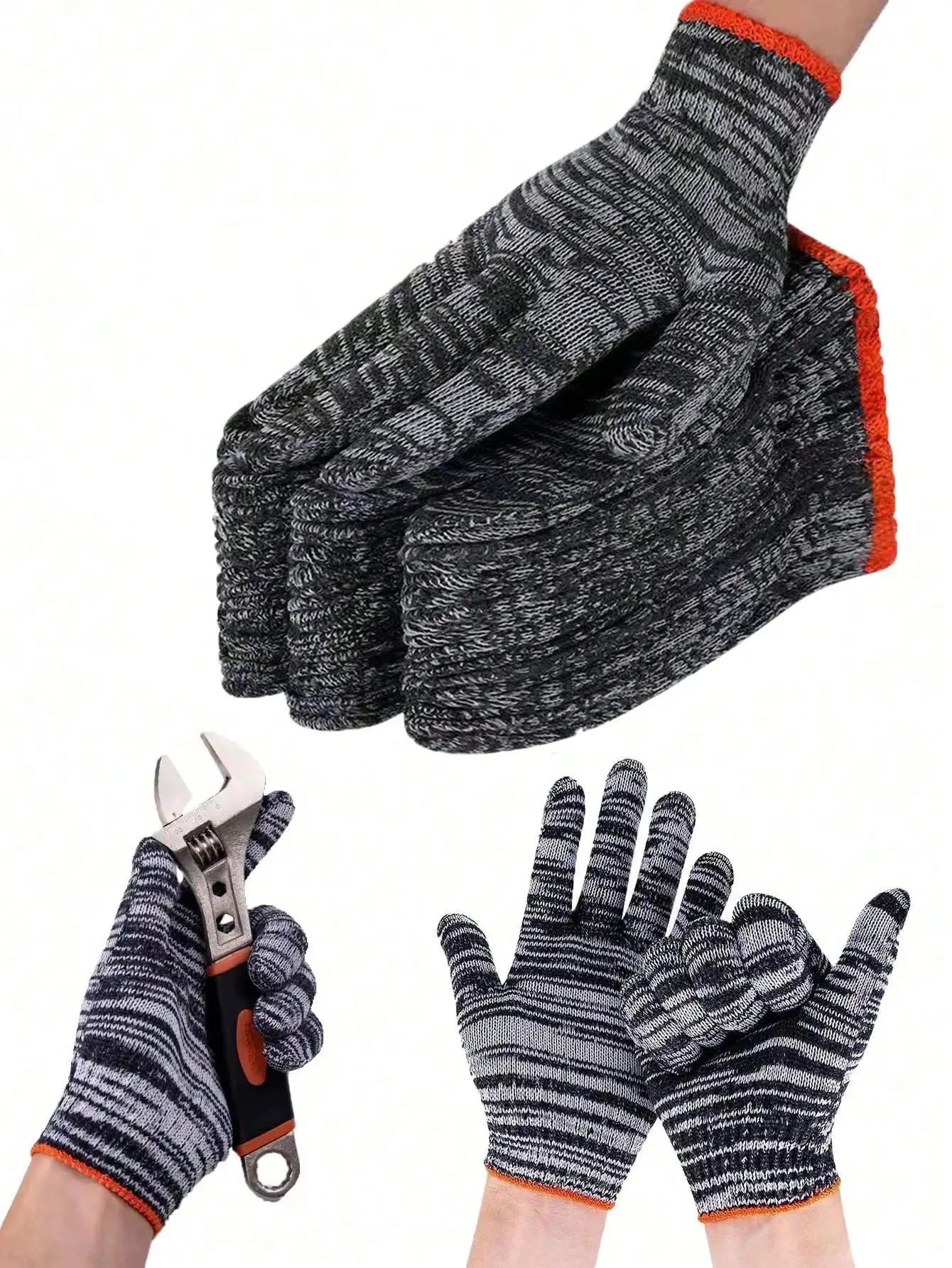 6 Pairs Polyester Rope Knitted Shell Safety Protection Work Gloves Suitable for Industrial Machinery Construction Personnel