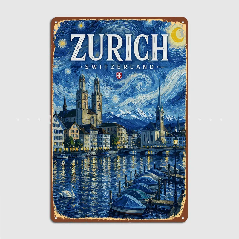 별이 빛나는 밤 취리히 스위스 포스터 금속 맞춤형 사인 - Home Decor Zurich 리뷰 및 가격