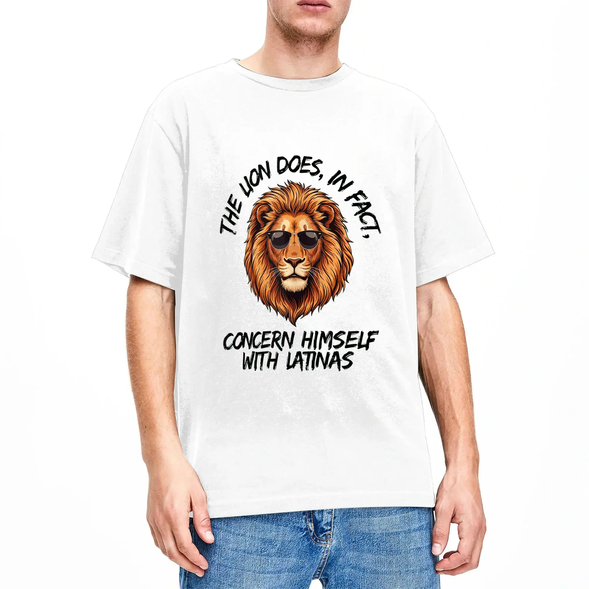 The Lion Does in Fact Concern Himself with Latinas Funny Cotton T-Shirt For Men Summer Y2K Funny T Shirts Hip Hop Tees Oversized