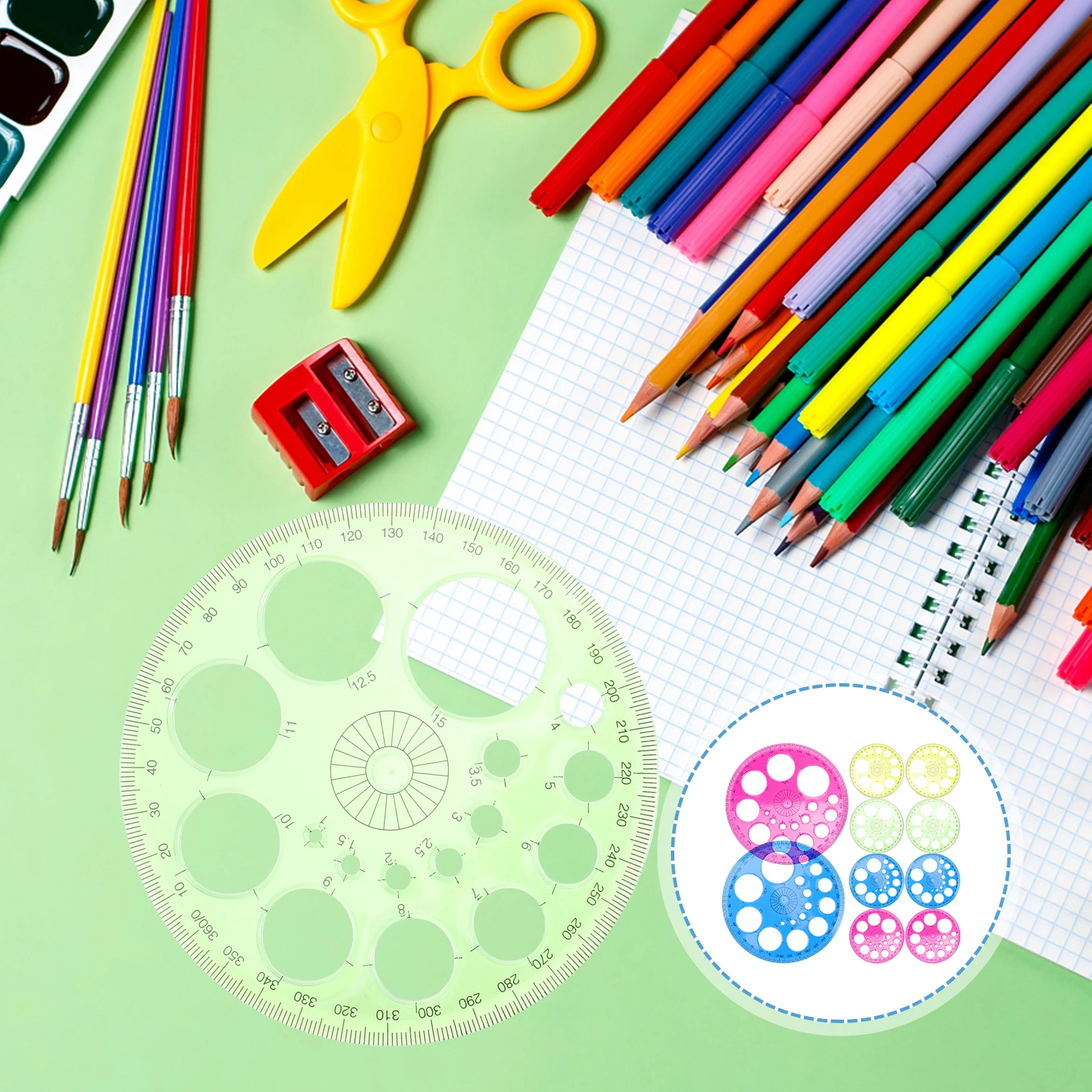 

10pcs Circle Protractor 360 Degree Plastic Geometry Measuring Tool Accurate Scale Drafting Ruler Portable Swing Arm Protractor