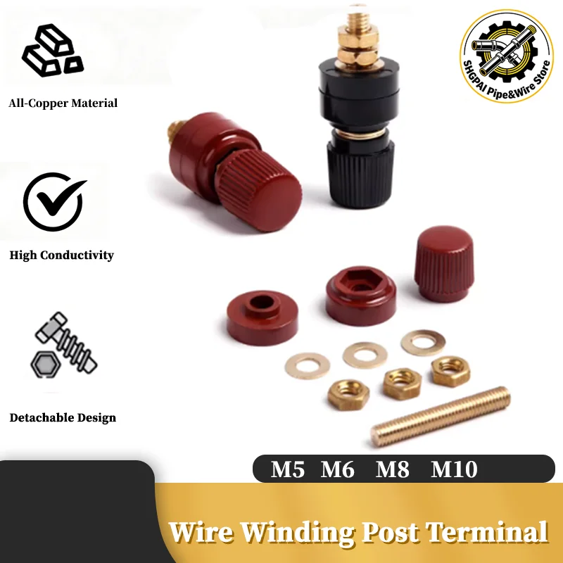 

Brass Stud Premium Remote Car Battery Power Junction Post Connector Terminal Kit Auto Accessories M5 M6 M8 M10 Black+Red Set
