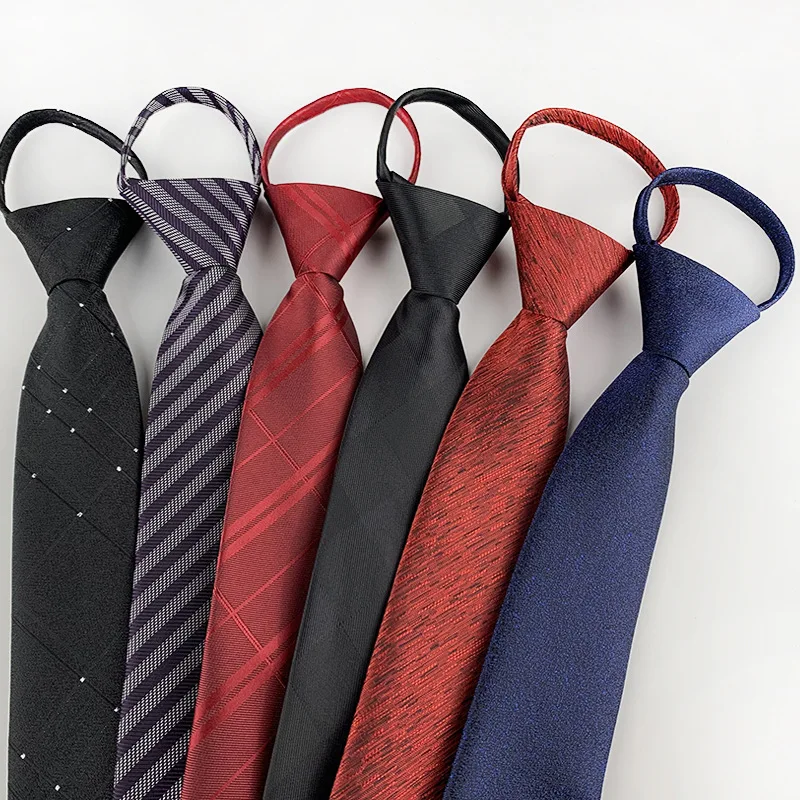 7cm Zip Necktie Men's Business Wedding Tie Dot Neckwear Knot Ready Solid Lazy ZIPPER TIE Suit Accessories  Strip Formal Red Blue