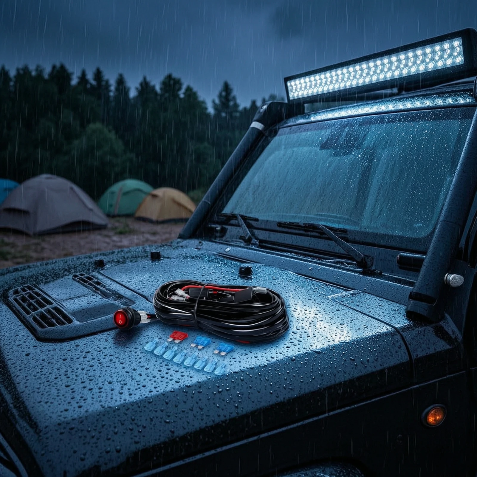 LED Light Bar Wiring Harness Kit Inline-Fuse LED Light Wiring Harness Illuminated Universal Fit for DIY Mechanics