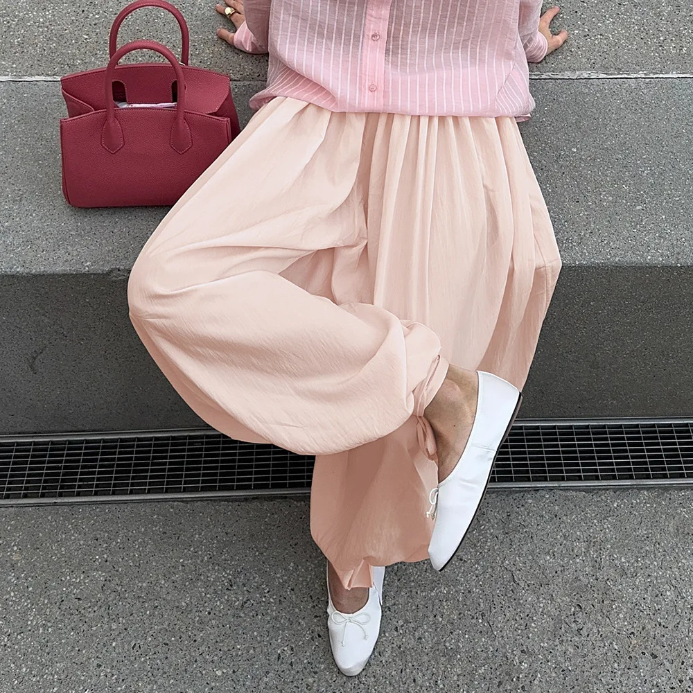Chic Bud Wide Leg Pants Women's 2026 Spring and Summer Strap Bloomers Slim Loose Bloomers Trousers Female Bottom Capris Y2K