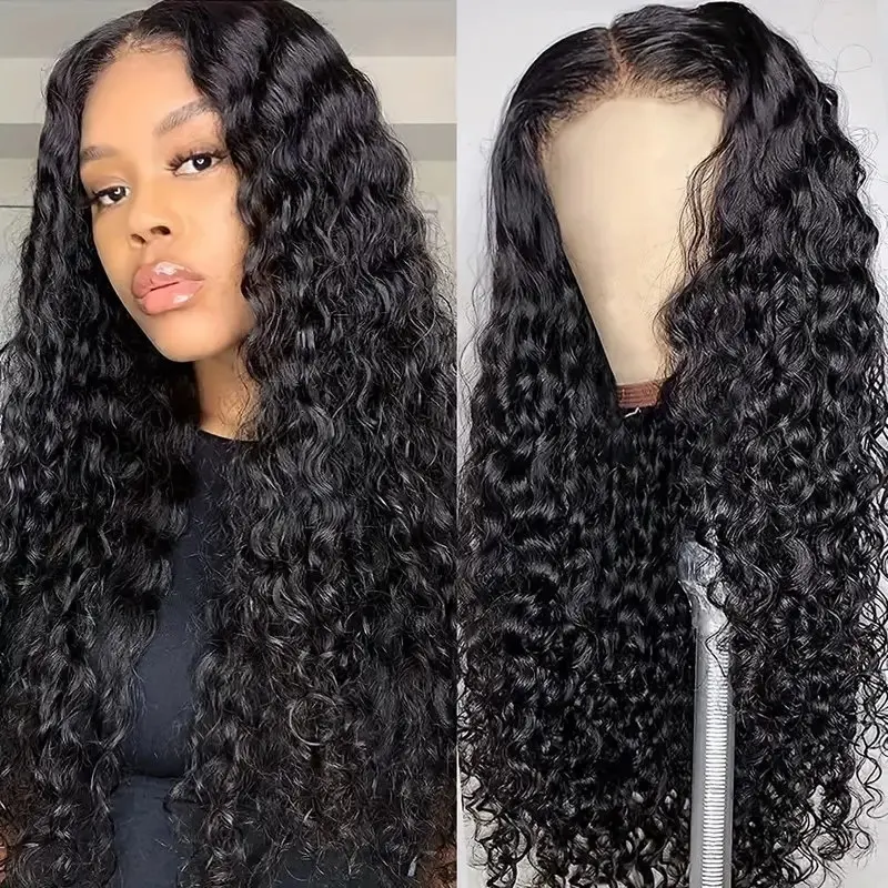 Rosabeauty HD 13X6 Full Transparent Deep Water Wave curly Lace Frontal Wigs  250% Density 13X4 Front Human Hair Wig 30 40 Inch