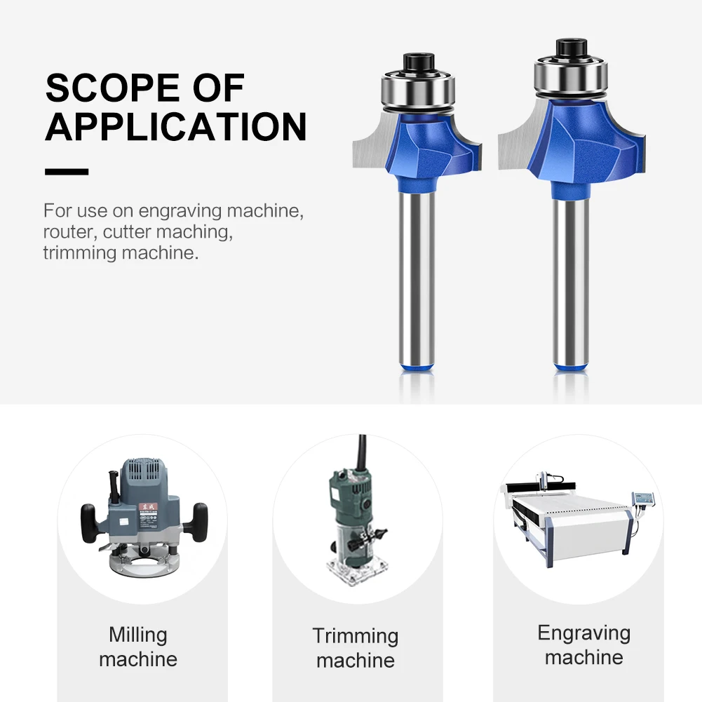 1/4 Inch Shank 6mm Shank Blue Roundover Router Bit Set Carbide Wood Router Bits for Woodworking