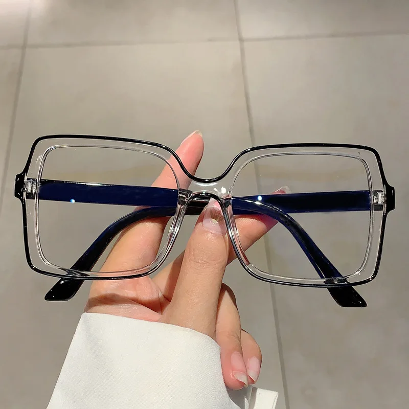 Women Trendy Fashionable Anti Blue Light Glasses Mirror Men Retro Square Color Blocking Flat Mirror European and American Style