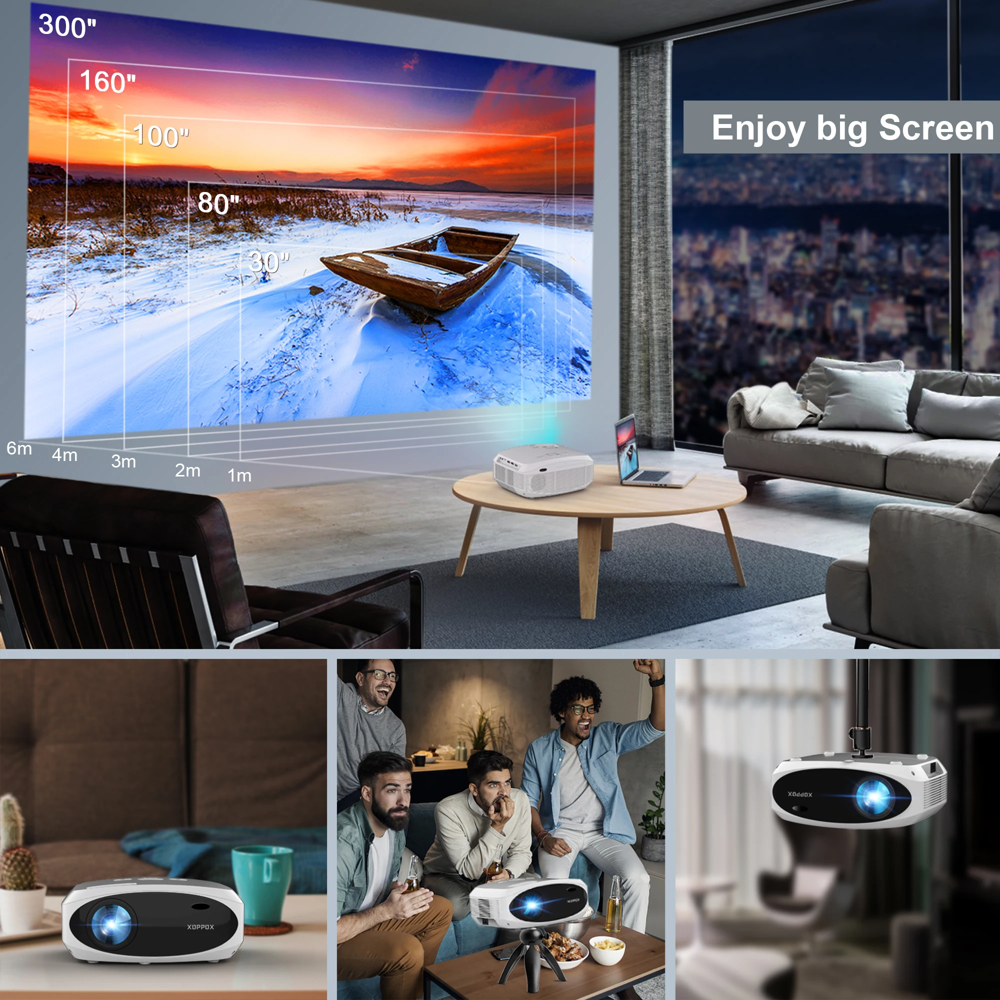 30000LM Draagbare 4K-projector 5G Snelle Wifi BT5 Home Cinema Beamer Bedraad Draadloos verbinden 1080p Native-projector met TV-stick