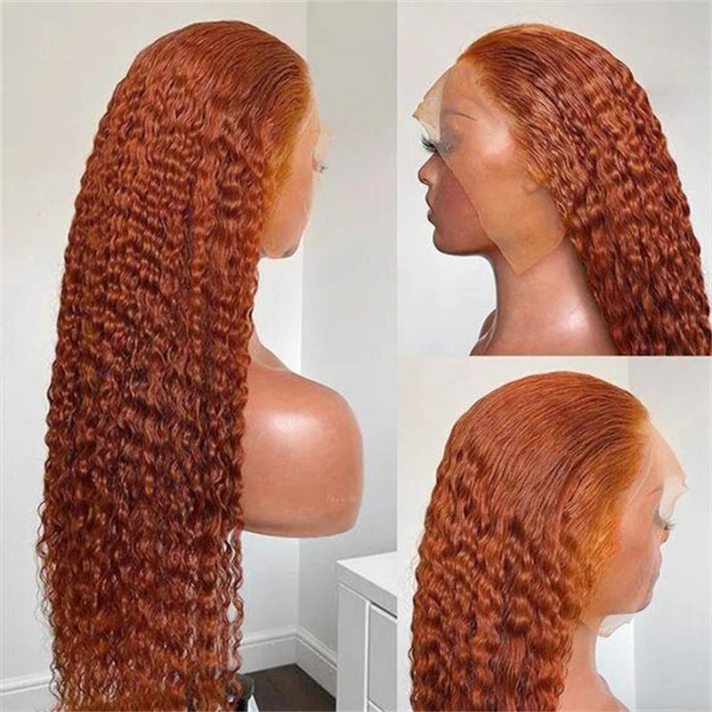 

Soft Ginger Orange 26Inch 180Density Long Kinky Curly Lace Front Wig For Black Women Baby Hair Heat Resistant Glueless Daily