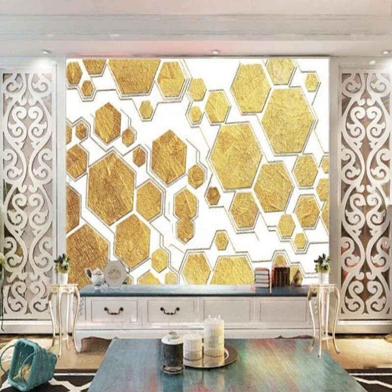 Modern High-End Minimalist And Elegant Golden Geometric Combination Background Decoration For Bedrooms And Living Rooms
