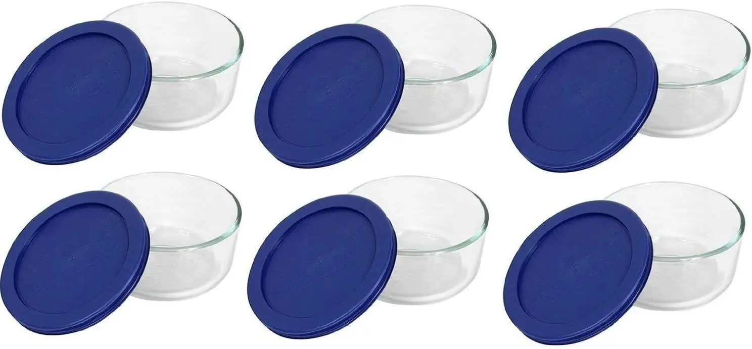 

7200 2-Cup Glass Bowl & 7200-PC Dark Blue Lid (6-Pack) - Ma in USA