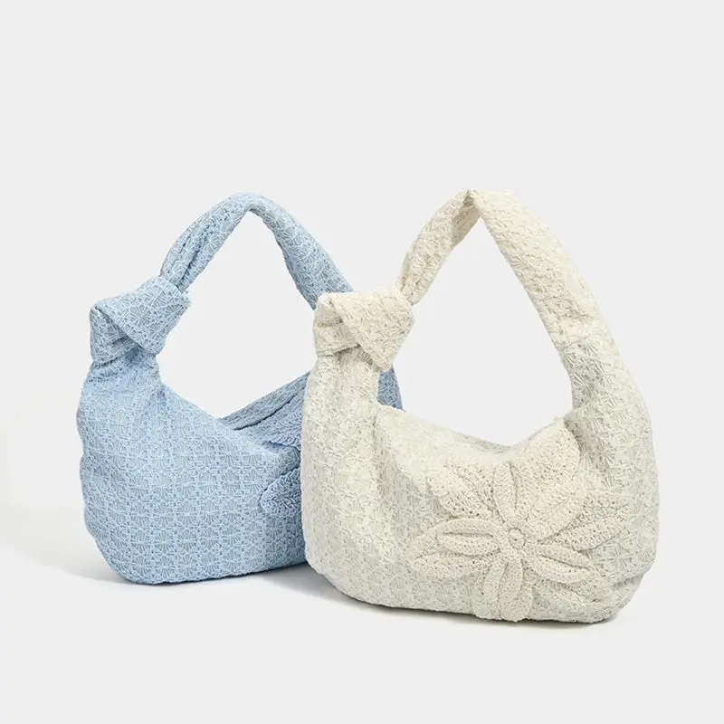 

Fashion new women sweet and cute lace tote bag big summer floral design capacity multifunctional bohemian armpit commuting bag