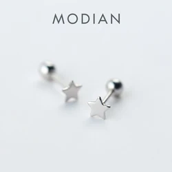 Modian Real 925 Sterling Silver Stars And Bead Fashion Tiny Stud Earrings Classic Accessories For Women Sterling Silver Jewelry