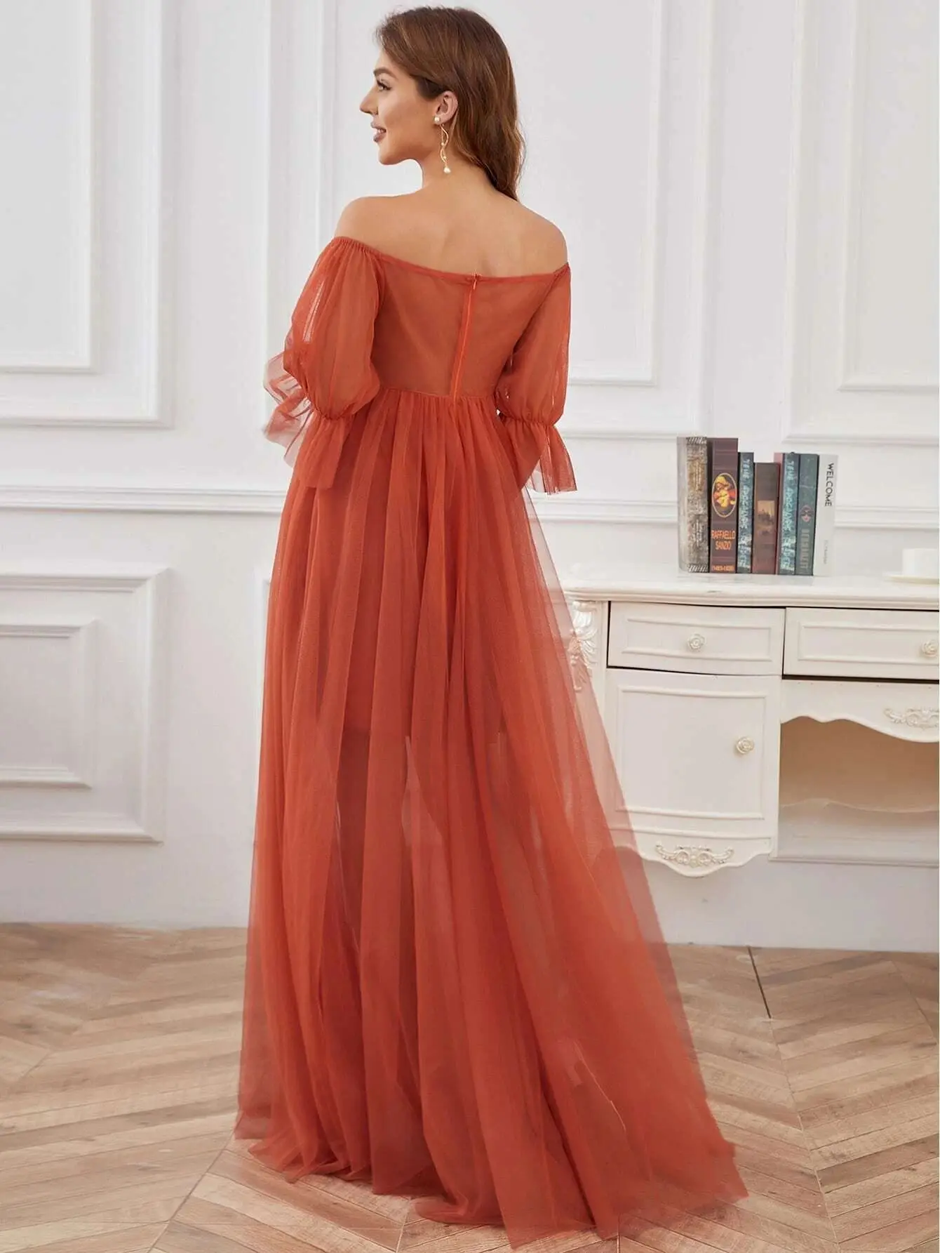 Off-Shoulder A-line Tulle Bohemian Maternity Dress for Baby Shower Maternity Photography Props Dresses Pregnant Woman