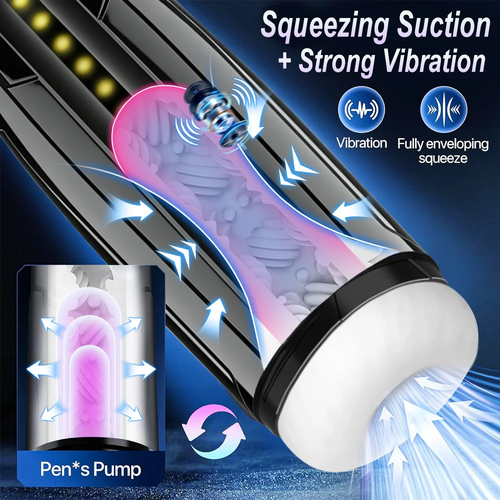 3 IN 1 Automatic Telescopic Sucking Male Masturbator Cup  Enlargement Penis Pump Vibrating Pussy Real Vagina Sex Toys for Men view 5