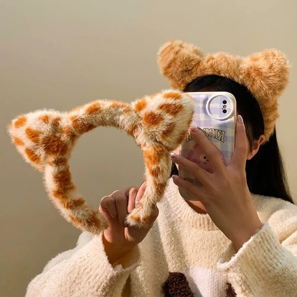 新しいぬいぐるみ洗濯ヘッドバンド漫画タイガー柄猫耳ヘッドバンドヒョウスポットヘアピン