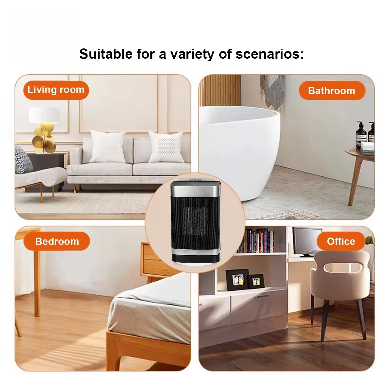 Mini ventilador de aire acondicionado eléctrico, calefacción y refrigeración de espacio portátil, ventilador calefactor con soporte para baño de 1500W