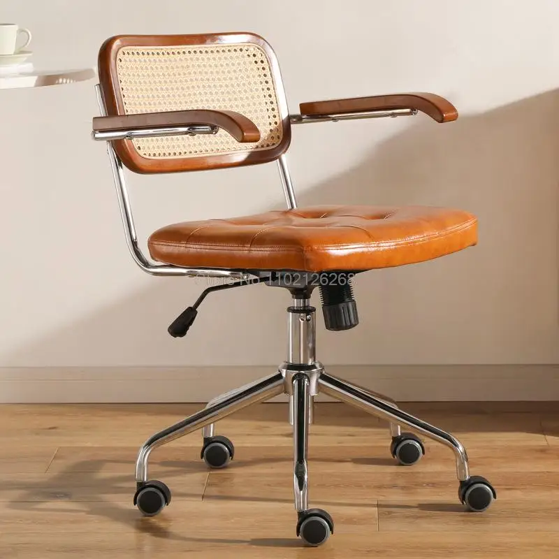 

Rattan Office Chair Leather Japanese Retro Chair Computer Chair Home Swivel Chair Study Desk Chair Lift Chair Celebrity Seat