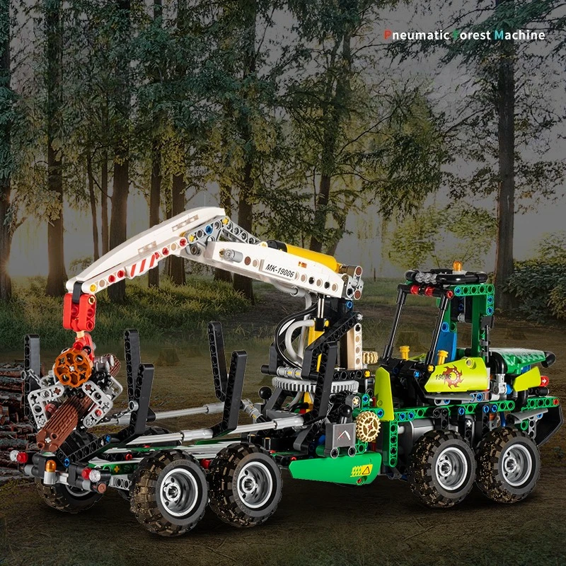 Zestaw klocków konstrukcyjnych: pneumatyczna maszyna do cięcia drzew 19006, model samochodu z napędem silnikowym, klocki MOC, zabawki, prezenty dla chłopców