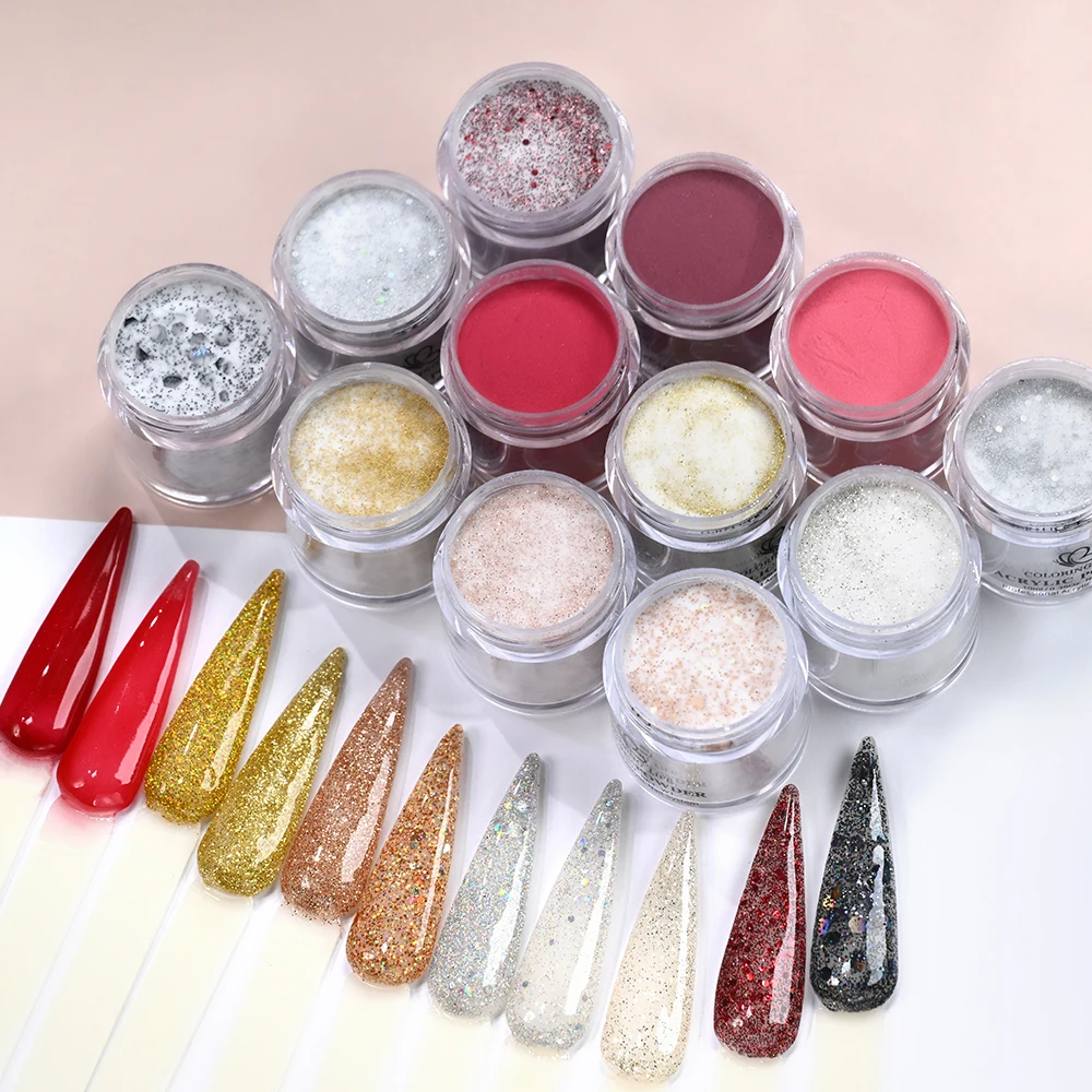 

Набор из 12 шт. роскошной красно-золотой акриловой пудры для ногтей с блестками и пайетками, 3-в-1, кристаллический полимер для наращивания, моделирования и пудрового покрытия ногтей