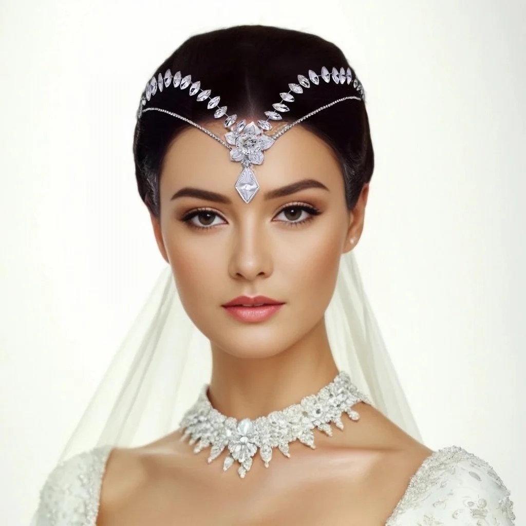 Tiara de boda con diamantes de imitación para mujer, diadema de aleación para la frente, pieza para la cabeza de novia con peines, accesorios para el cabello de boda, HP572