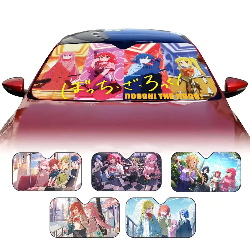 Anime Bocchi The Rock! Sexy Girl Novelty Car Front Windshield Sunshade 70x130cm Cartoon Foils Car Window Windscreen Cover
