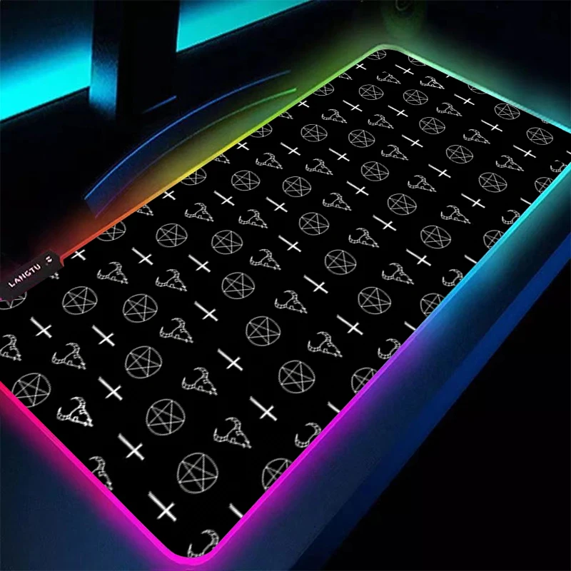 

RGB LED Mouse Pad Devil Demon PC Accessories Mousepad Rubber Gaming Mats Non Slip Extended Pad Gamer Mouse Mat Office Desk Mat