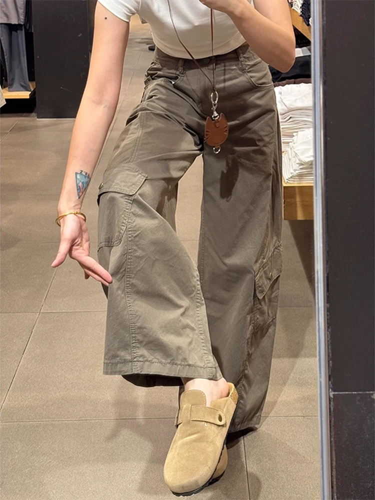 

Men's And Women's American Retro Bent Knife Pants Dra Loose Workwear Straight Leg Casual Trousers CleanFit Brown