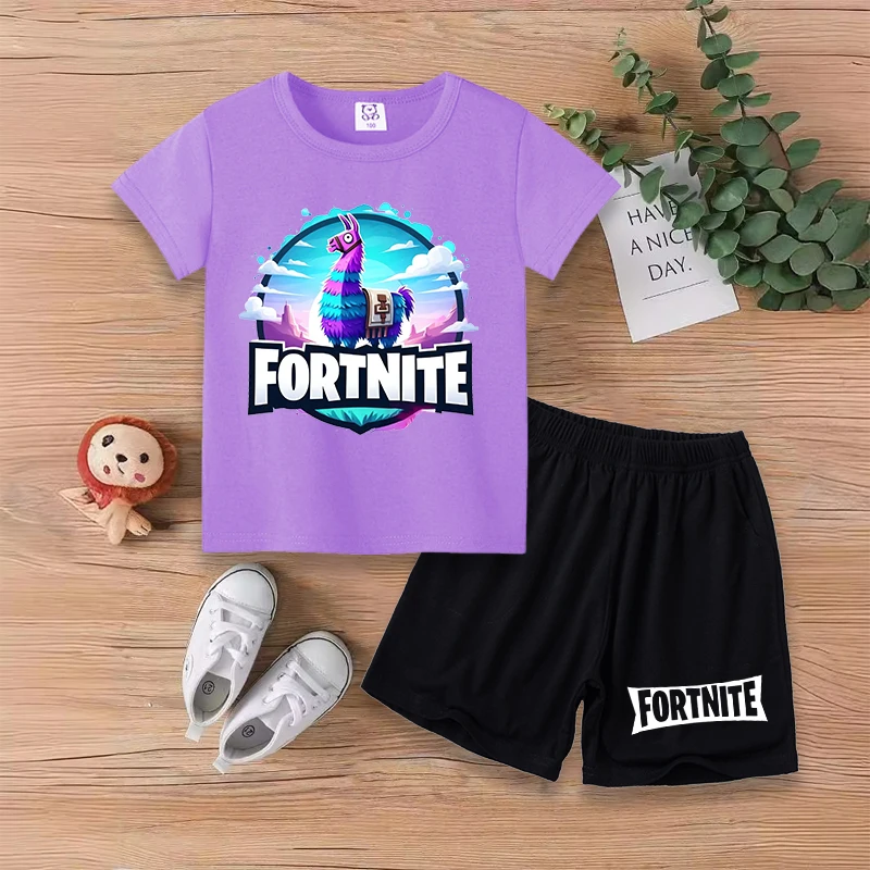 Fortnites Baby T-Shirt Shorts Suit Boys Girls Summer Clothes Game Fortress Night Outfit Tracksuit Printed Tees Kids Pajamas Sets