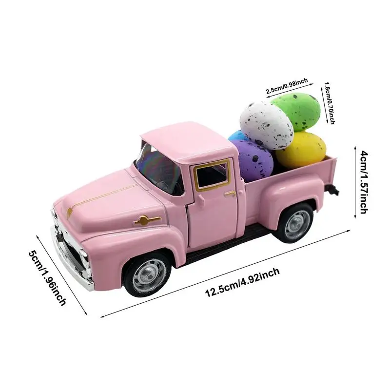 Modelo de vehículo de camión de Pascua, figura con huevos, modelo de camión Vintage para Pascua, vacaciones de primavera, cocina casera, bandeja escalonada de mesa