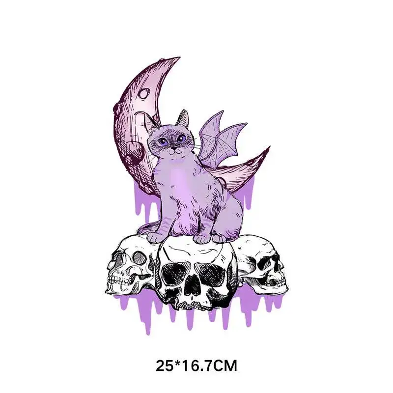 Punk Halloween Gothic Rabbit Death Skull Heat Transfer Vinyl Stripes Thermal Stickers On Clothes Fusible Iron On Patches