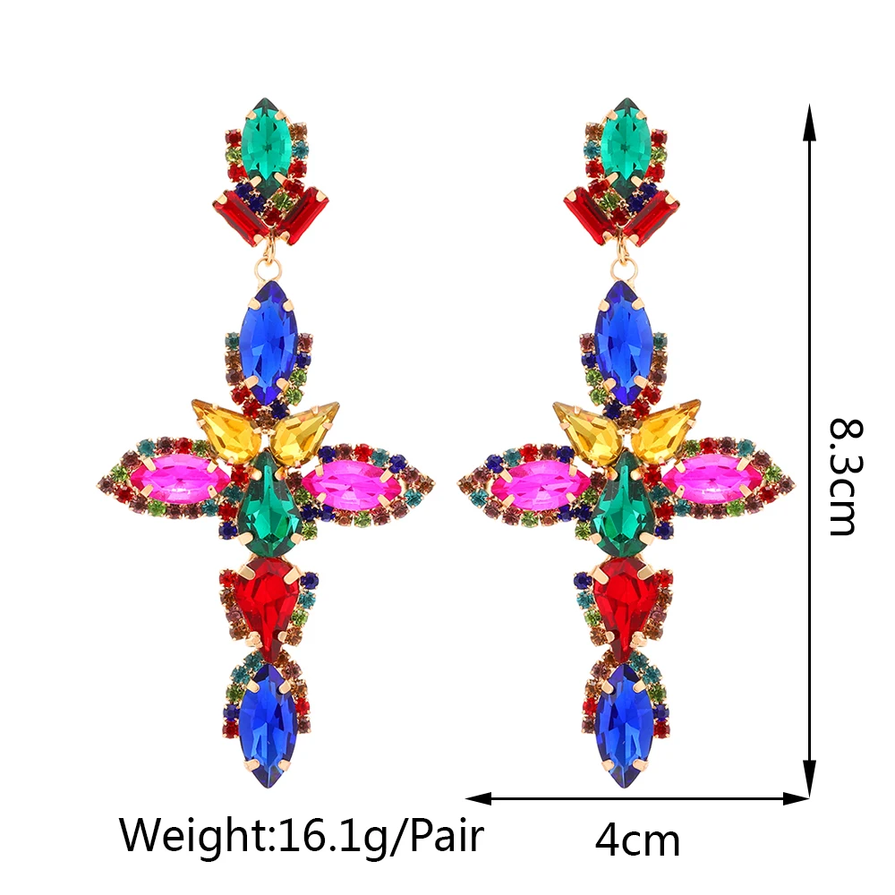 Fashion Cross Colrful Crystal Dangle Drop Earrings For Women Boho Trend Luxury Quality Charm Holiday Unusual Pendant Jewelry