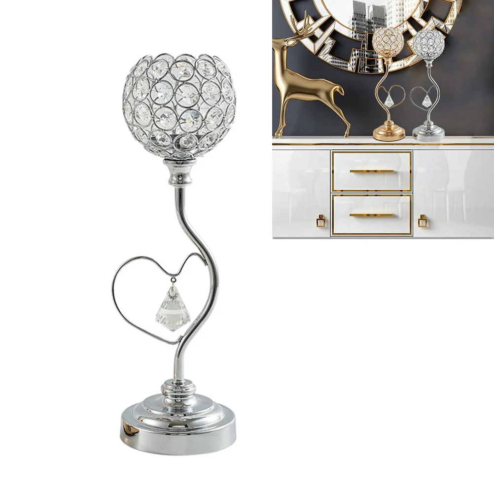 

1Pcs Heart Shape Iron Candlestick Retro Hollow Design Crystal Plating Stable Base for Wedding Home Office Restaurant Decoration