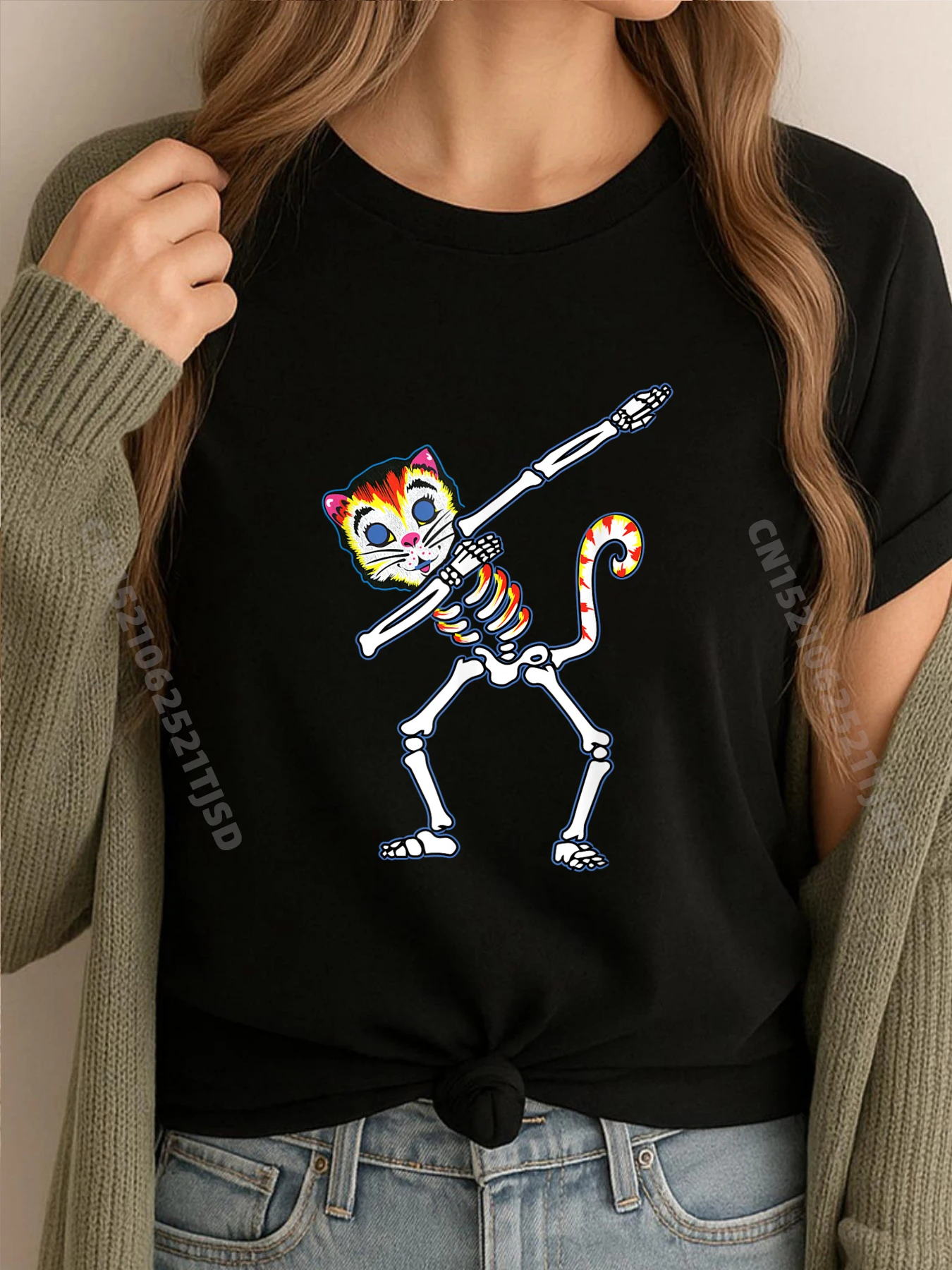 

Маска кота, скелет, Хэллоуин, кошка, котенок, футболка, женская, 100, ℅ Хлопковая осенняя мужская одежда Классическая