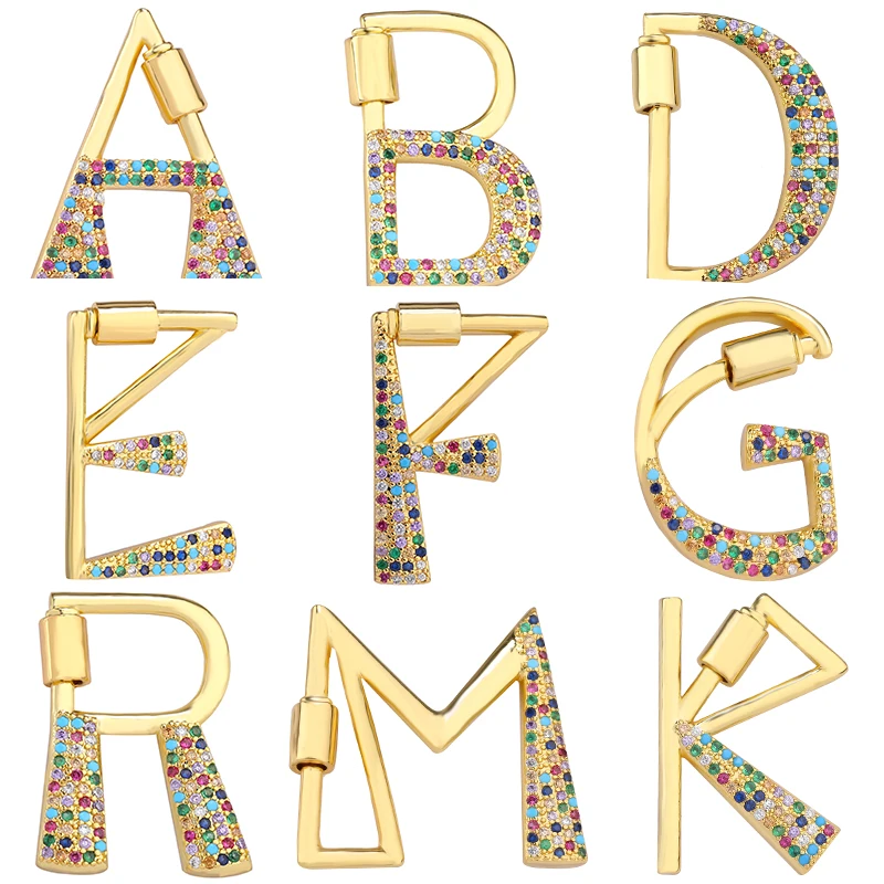 

Juya 18K Gold Plated Colorful Zircon Pendant Fasteners Screw Bolt Carabiner Hook Clasps For DIY Letter Name Jewelry Making