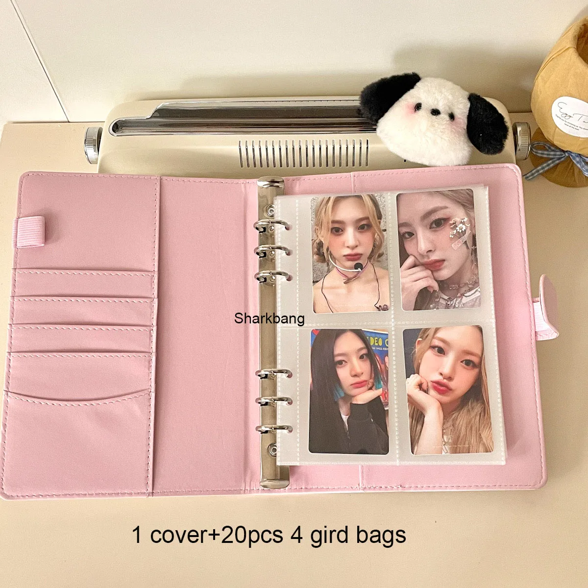 Sharkbang A5 Mini PU Magnetic Collect Book Full Set With 20 Sheets Refill Bags White And Pink Binder Postcards Orgainzer Diary