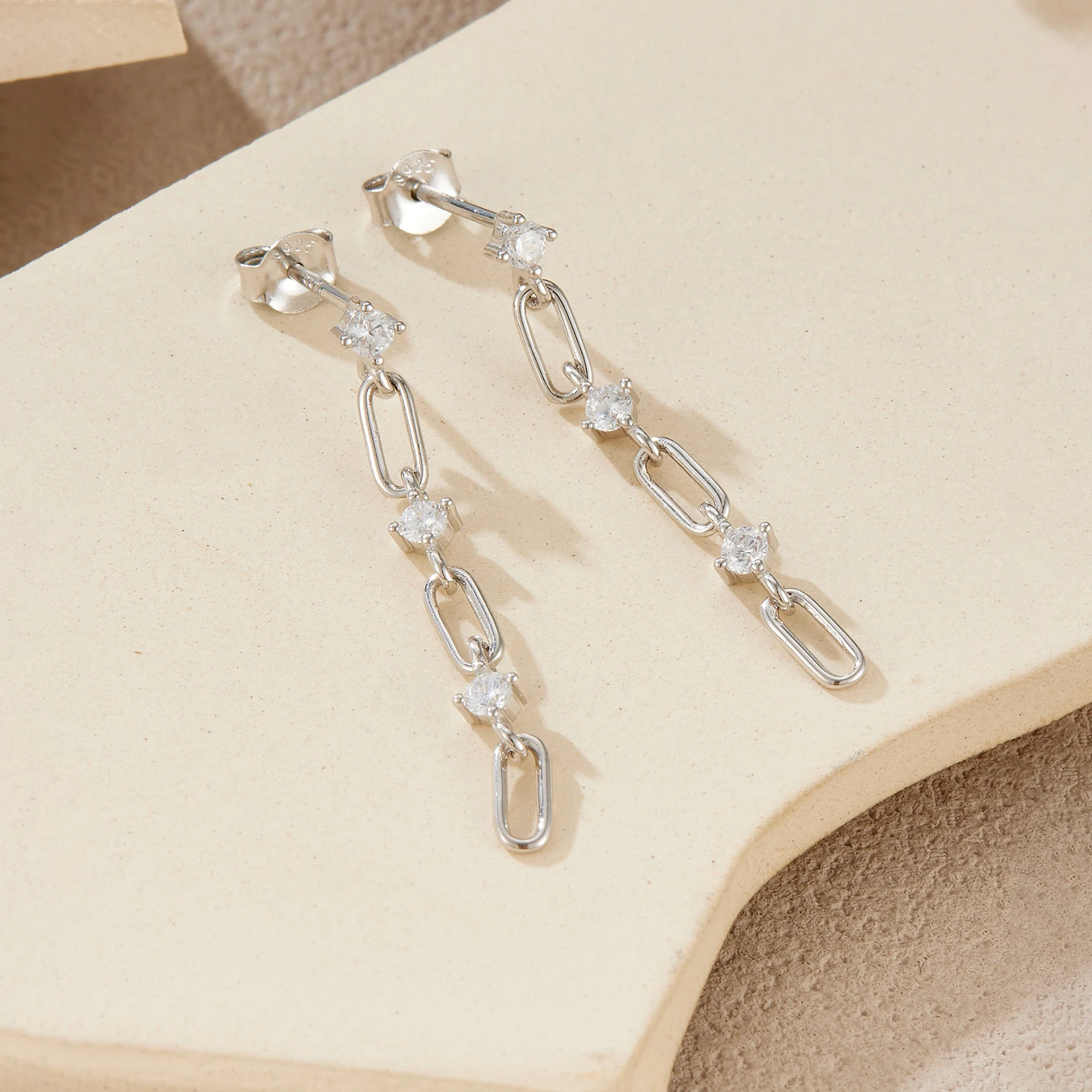 ANDYWEN 925 Sterling Silver Geometric Chain Minimalist Round Zircon Drop Earrings for Women, 2026 New Luxury Dainty Jewelry 3