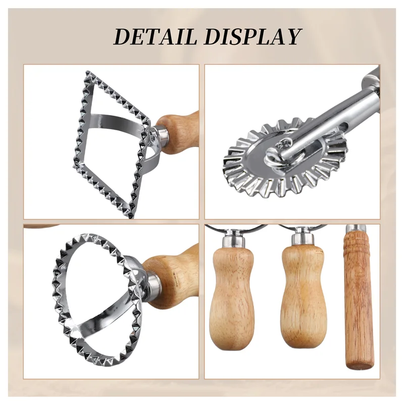 

ABYN-3Pcs Ravioli Stamp Maker Cutter With Roller Wheel Set,Mold With Wooden Handle For Pasta,Dumplings Lasagna,Pies